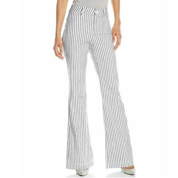 NYDJ Flare Linen Blend Pants 4 Navy Blue White Striped Preppy Nautical Coastal - Picture 14 of 14